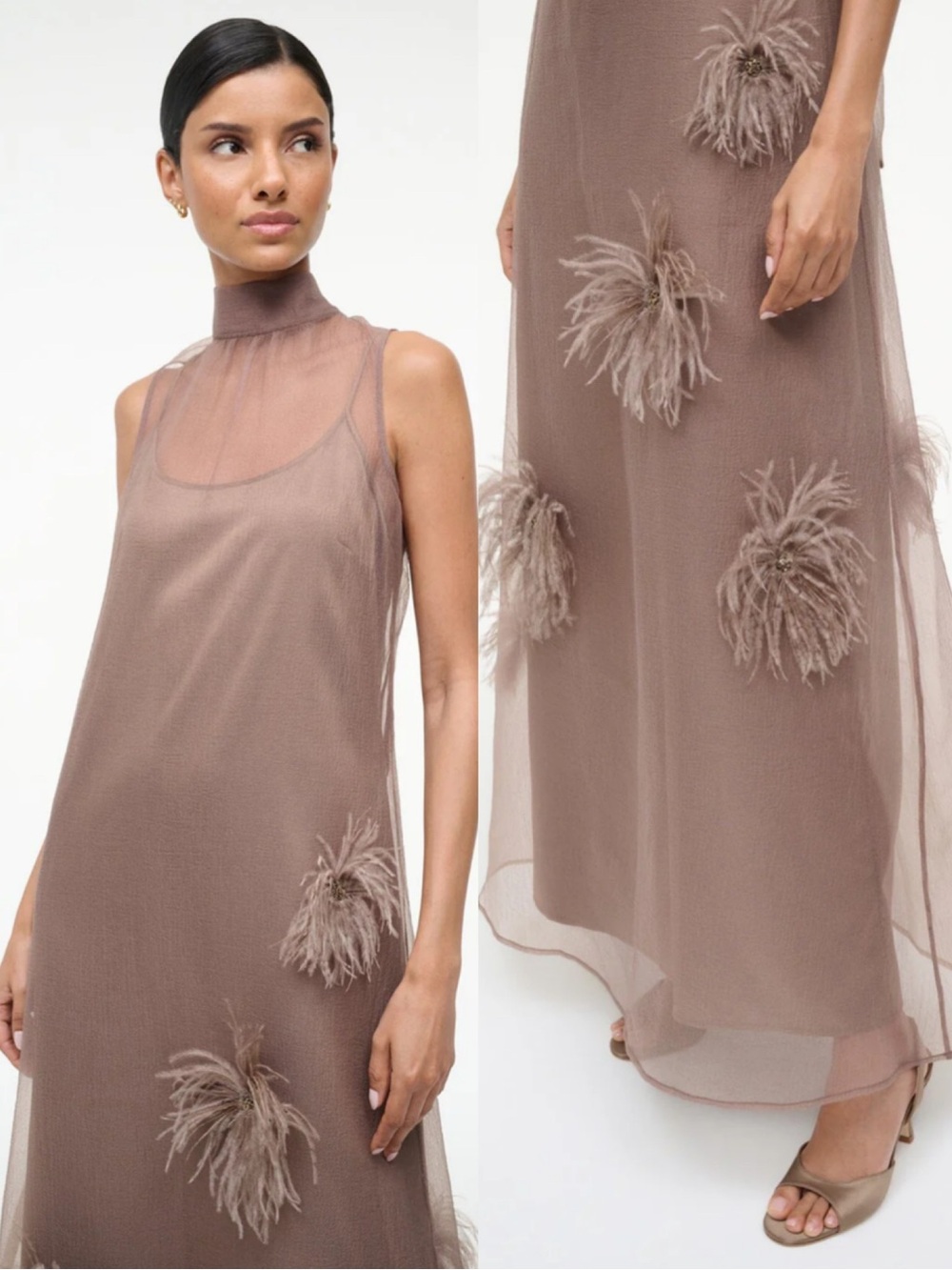 STAUD Taupe Albee Truffle Organza Maxi Dress Size Small - Picture 10 of 10